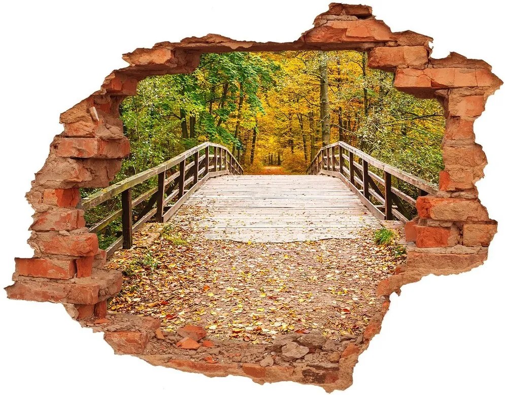 Nálepka fototapety 3D Most v lese jeseň WallHole-cegla-90x70-55256739