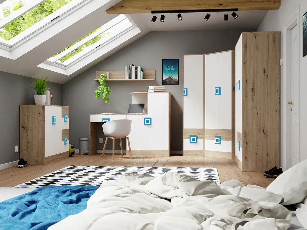 Nábytok do študentskej izby Maximos V (dub svetlý tyrkysová biela)