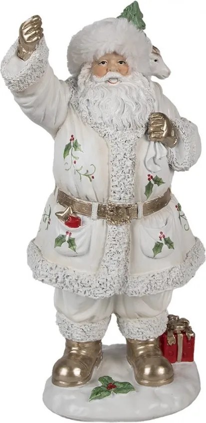 Biela dekorácia figúrka Santa Claus s vrecom darčekov - 14*16*31 cm
