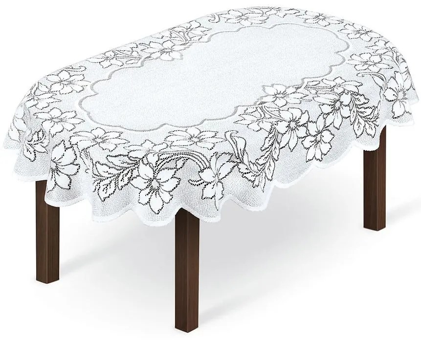 Žakárový obrus  249861 oválny 140X250 biely