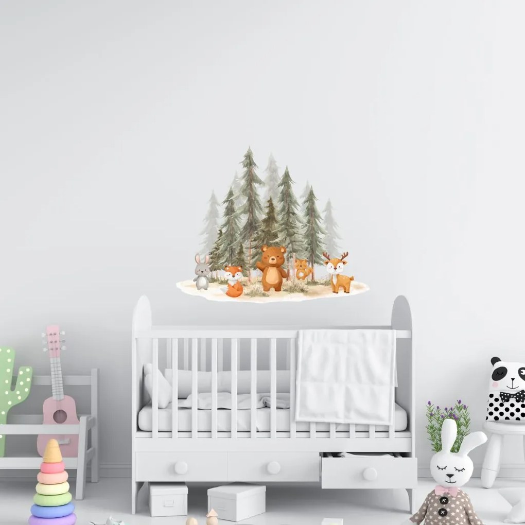 PIPPER. Textilná nálepka na stenu "Les so zvieratkami 2" Veľkosť: 72x60cm