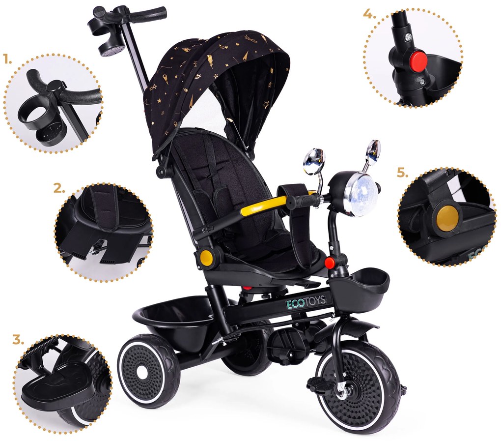 Detská trojkolka s otočným sedadlom čierna ECOTOYS