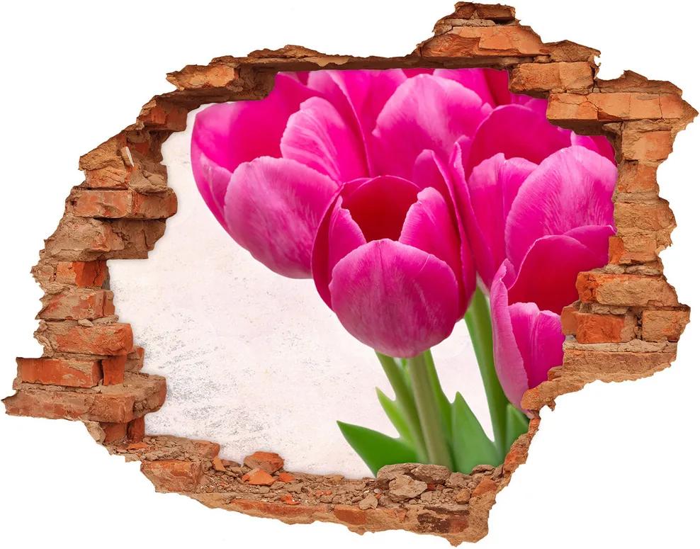 Samolepiaca diera na stenu Ružové tulipány WallHole-cegla-90x70-90952565