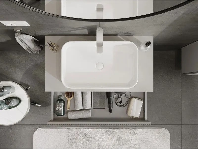 Mexen Rivel, kúpeľňová skrinka 90 cm s pracovnou doskou, 1 zásuvka, drážkovaná, matná sivá, 91A20-09023-1-BFC62