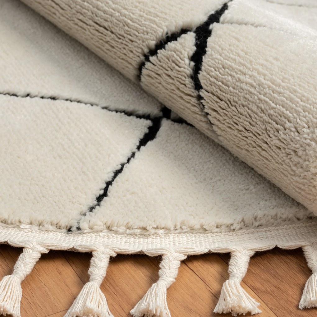 My Flair, Kusový koberec Moroccan Vision weiß kruh, 190x190 (průměr) kruh, čiernobiela, obývacia izba