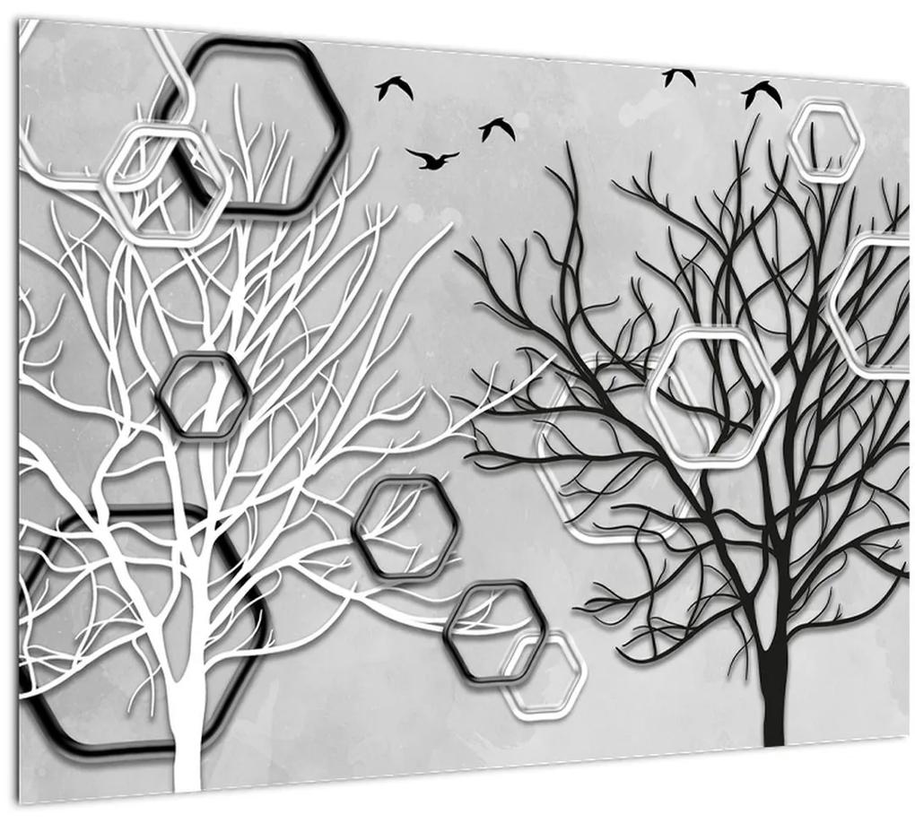 Abstraktný sklenený obraz so stromami (70x50 cm)