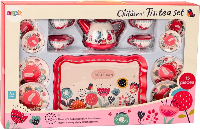 LEAN Toys Detská kávová a čajová súprava – šálky, kanvica, podnos, červená, 15 ks