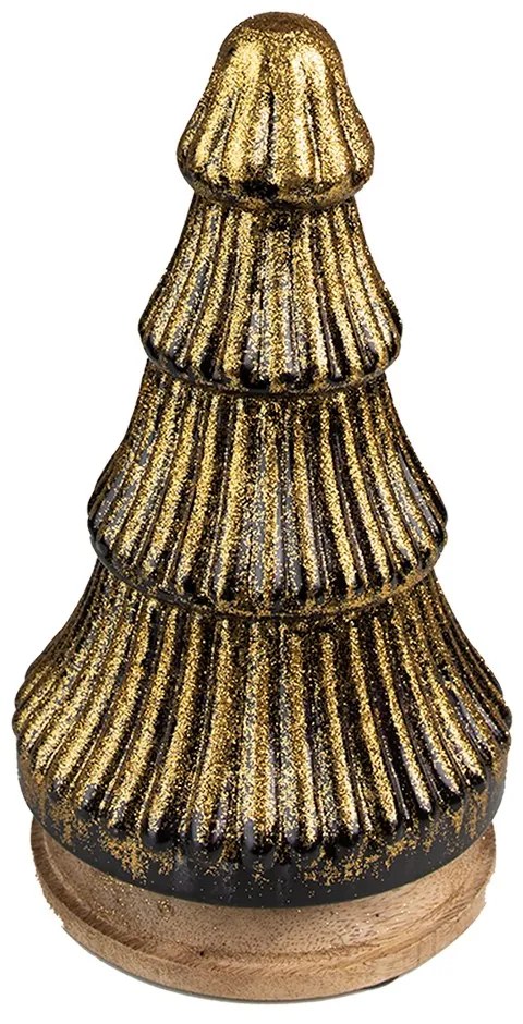 Zlatý dekoračný stromček na drevenom podstavci - Ø 13*24 cm
