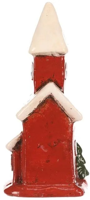 Vianočná dekorácia domček s vežičkou, LED, červená, keramika