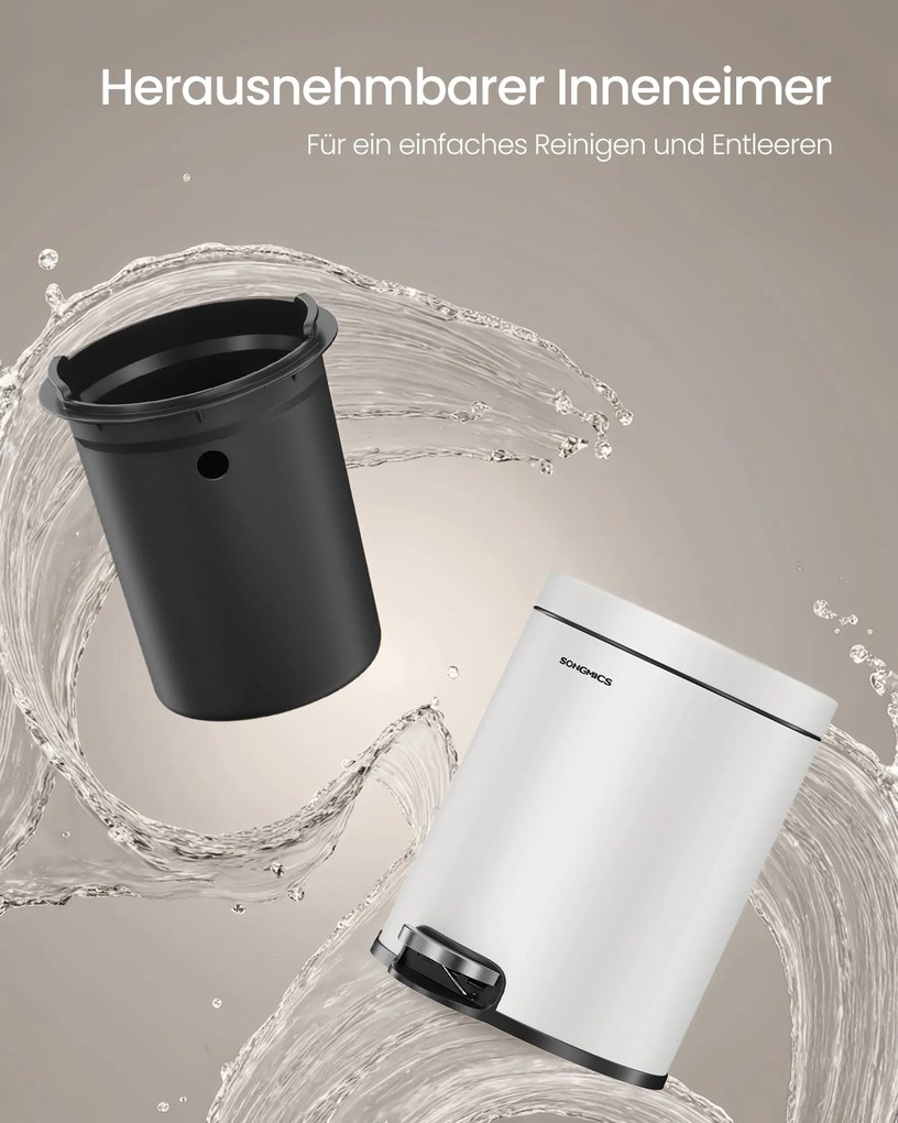 SONGMICS kúpeľňový odpadkový kôš s tichým vekom, 3L, biely