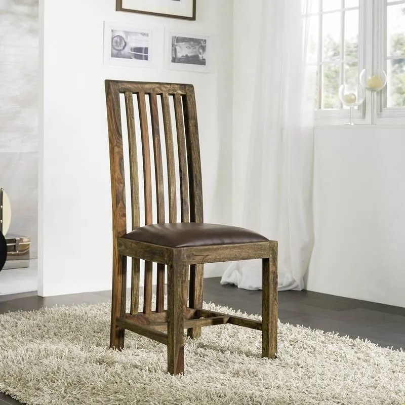 Bighome - PLAIN SHEESHAM Jedálenská stolička drevená - operadlo dlhé, palisander