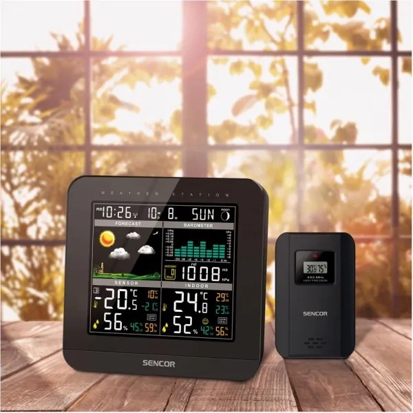 Sencor - Meteostanica s farebným LCD displejom a budíkom 3xAAA + 2x AA čierna