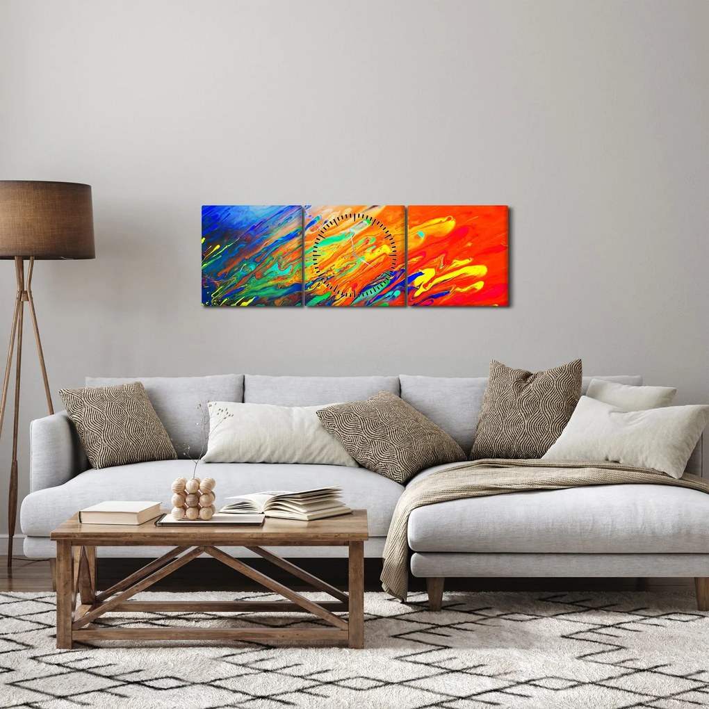 Obraz - Farebná abstrakcia (s hodinami) (90x30 cm)