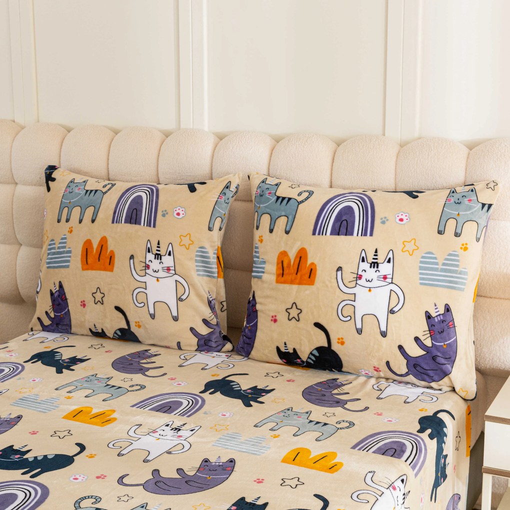 Sada mikroplyšových obliečok PURRSLEEP béžové + obliečka mikroplyš SOFT 90x200 cm biele, jednolôžko