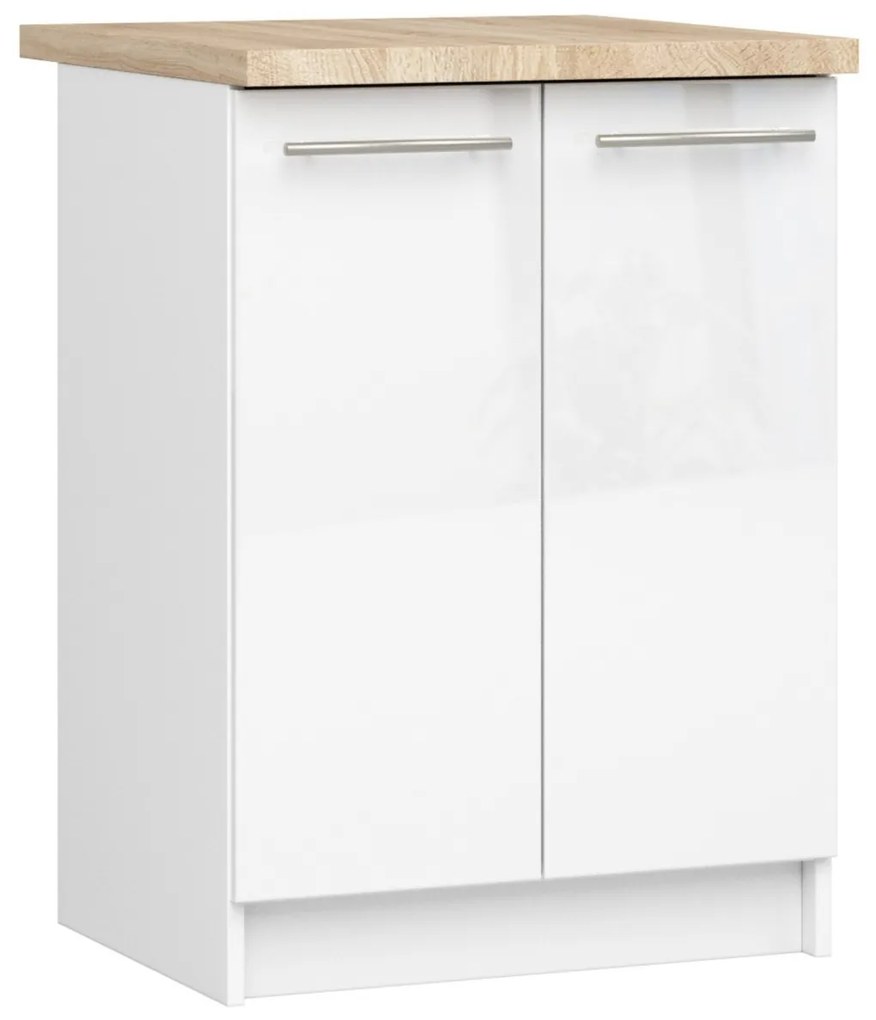 Kuchynská skrinka Olivia S 60 cm 2D biela/biely lesk/dub sonoma