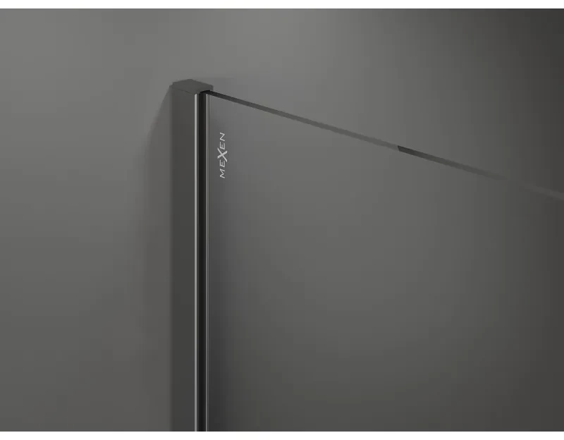 Mexen Kioto+, sprchová zástena Walk-In s poličkou a vešiakom 80 x 200 cm, 8mm číre sklo biely vzor, grafitový profil, 800-080-121-95-97