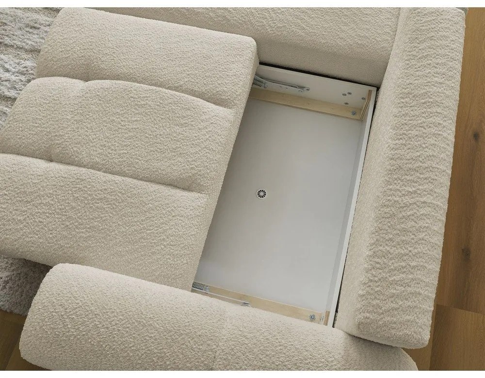 Béžová rozkladacia/s úložným priestorom rohová pohovka z textílie buklé (ľavý roh/s leňoškou) Roxelane – Bobochic Paris