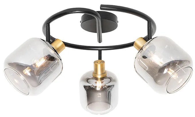 Stropné bodové svetlo čierne s dymovým sklom okrúhle 3-svetlo - Zuzanna