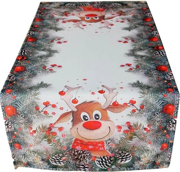 Obrus Vianočný sob s červeným nosom 40 × 90 cm