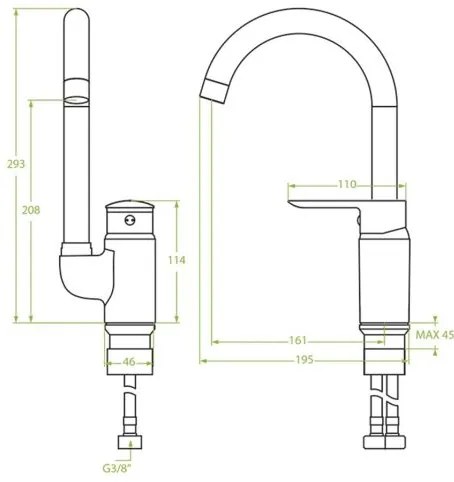 Laveo Appia kuchynská batéria stojaca h-293, chrómová, LAV-BLP_068D