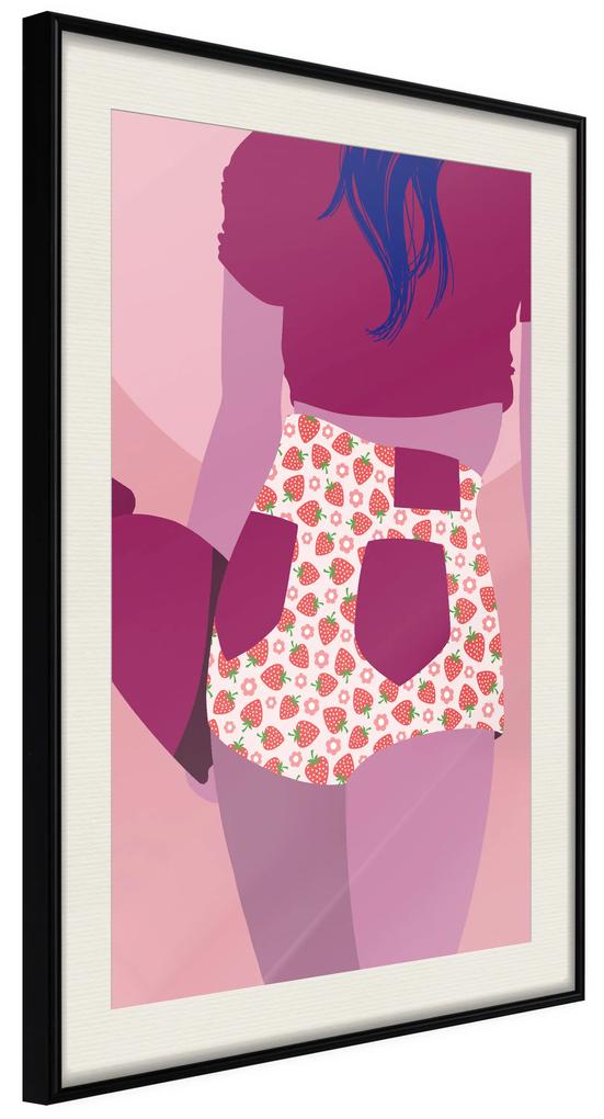 Artgeist Plagát - Strawberries Shorts [Poster] Veľkosť: 20x30, Verzia: Zlatý rám s passe-partout