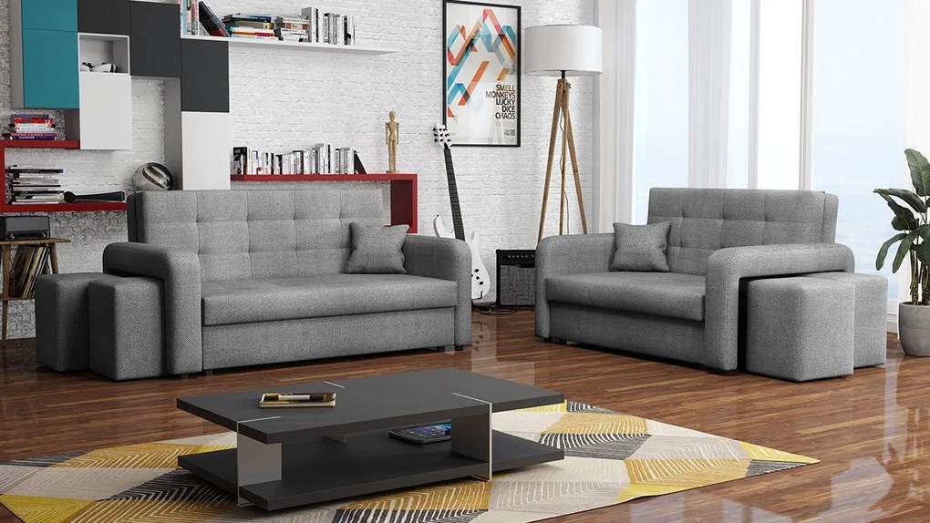 Rozkladacia sedacia súprava s úložným priestorom Clivia Home II + III, Taburetka: ľavá strana (pohovka III) + pravá strana (pohovka II), Dostupné poťahy: Malmo 81