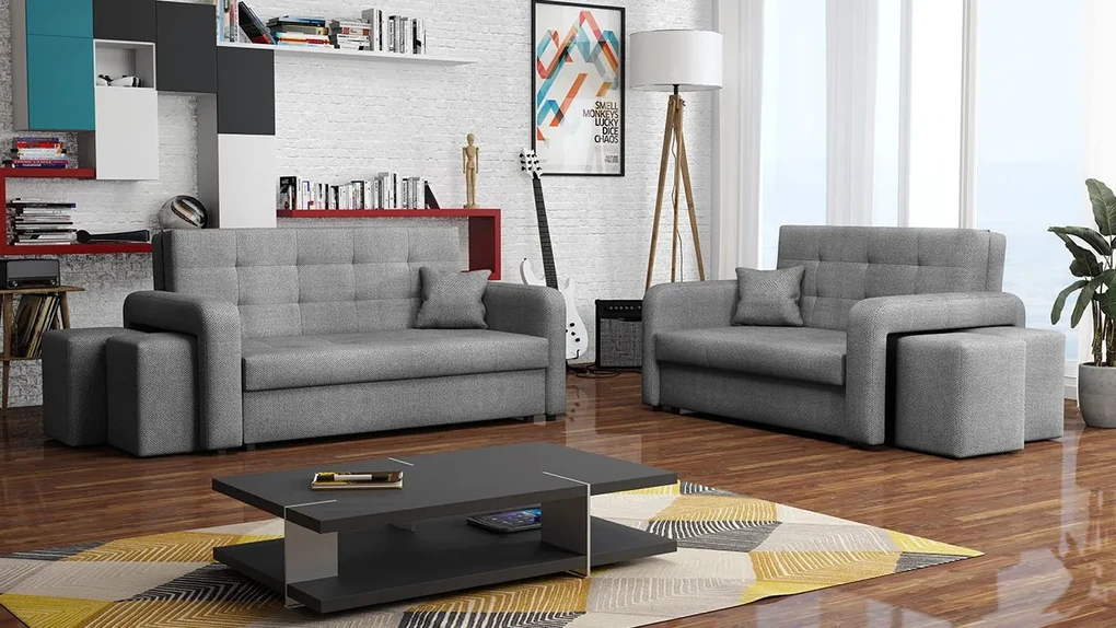 Rozkladacia sedacia súprava s úložným priestorom Clivia Home II + III, Taburetka: ľavá strana (pohovka III) + pravá strana (pohovka II), Dostupné poťahy: Manila 16