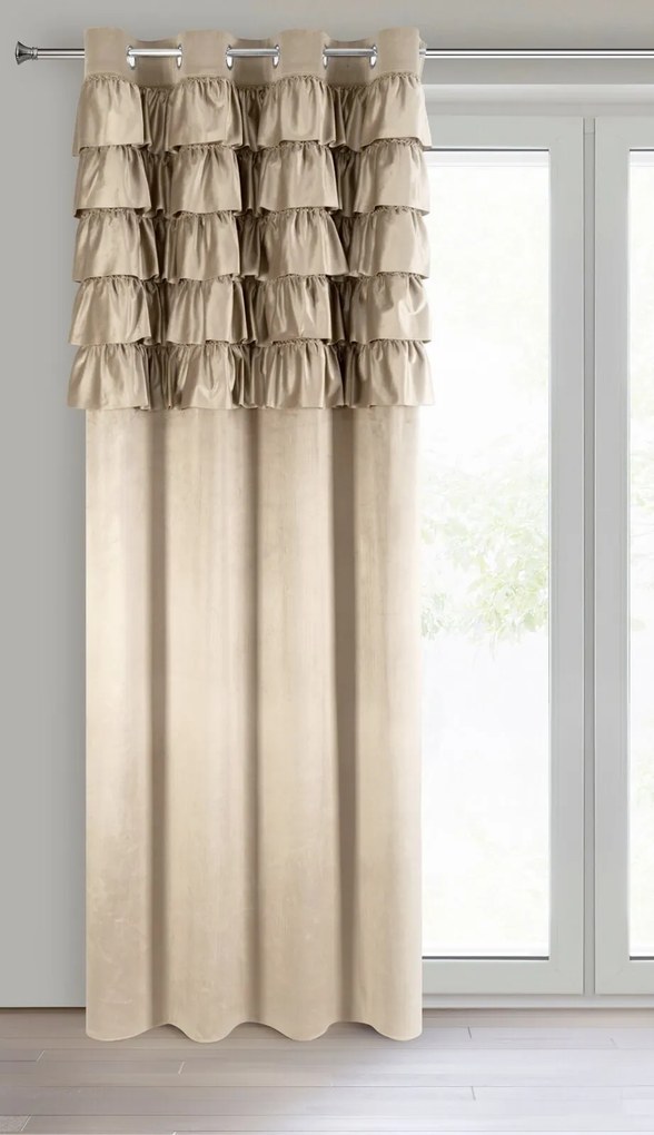 ZATEMŇOVACÍ ZÁVES NA KRÚŽKOCH AURA 140X250 CM TMAVOBÉŽOVÁ