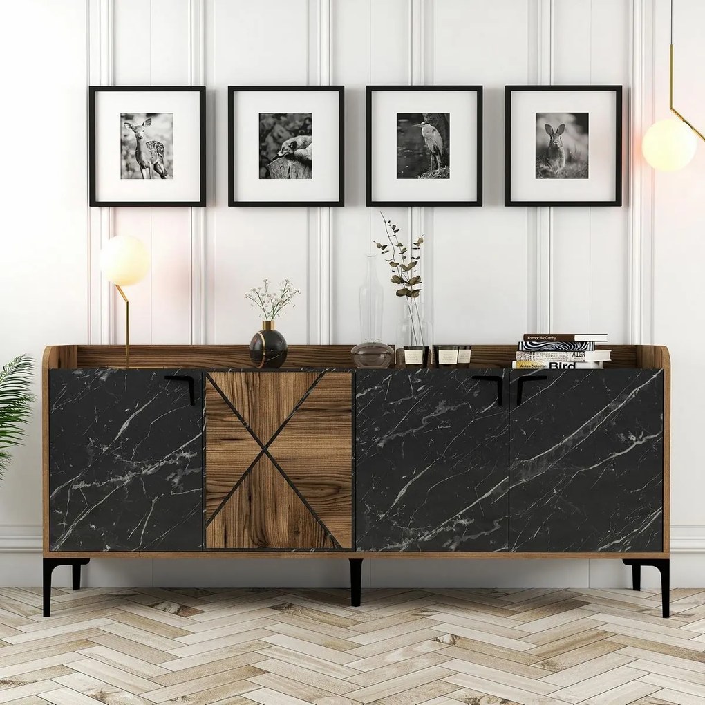 Skrinka Venedik Walnut and Black Marble