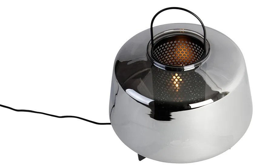 Art Deco stolná lampa čierna s dymovým sklom 30 cm - Kevin