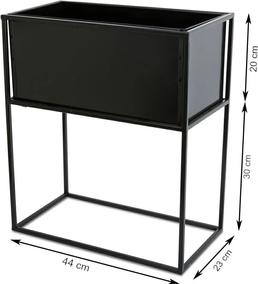 KOVOVÝ KVETINÁČ SO STOJANOM RECT 50X24X44 CM ČIERNA