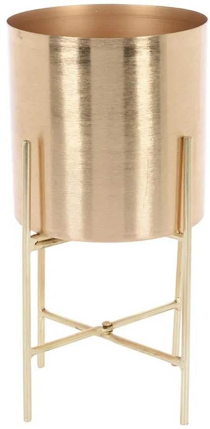 Stojaci kovový kvetináč, zlatý, 15x15x30
