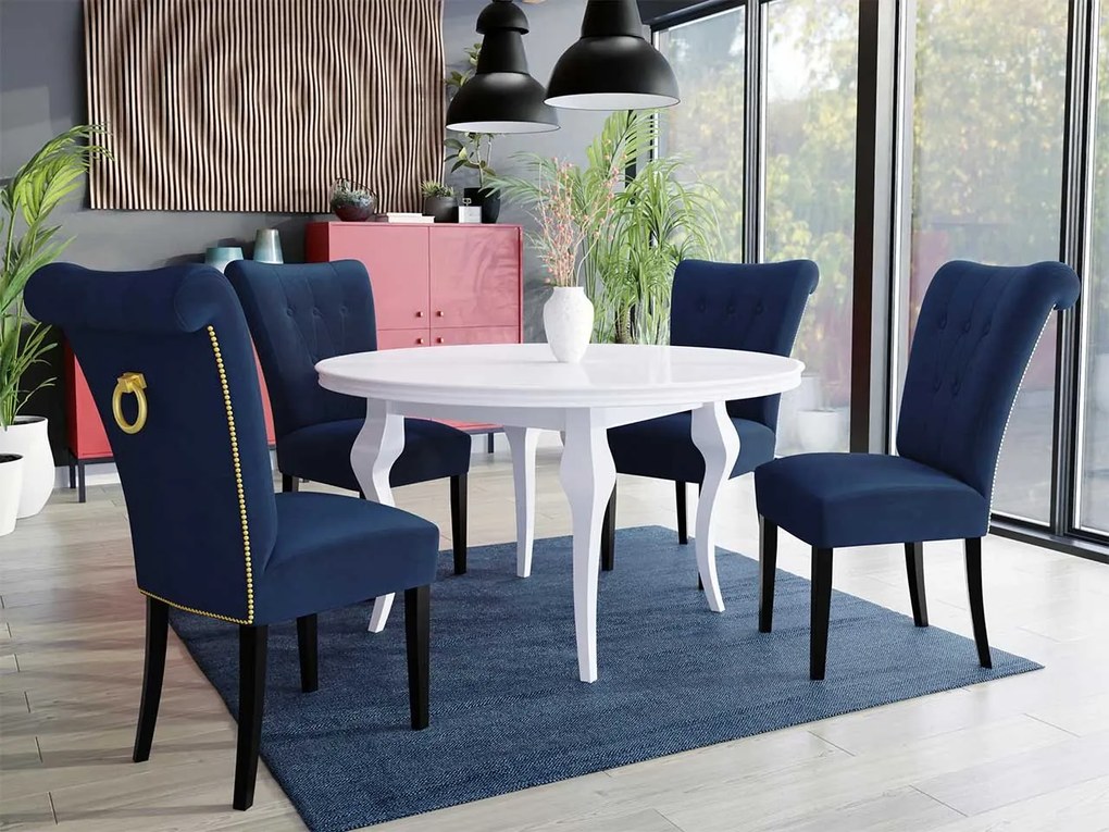 Stôl Julia FI 100 so 4 stoličkami ST65, Farby: čierny, Farby:: biely lesk, Potah: Magic Velvet 2217