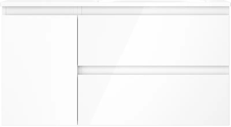 Mexen Orio, kúpeľňová skrinka 90 cm s pravým umývadlom Vela, 2S, 1D, biela lesklá, 91A13-09047-3-BBFFF00-W23P00