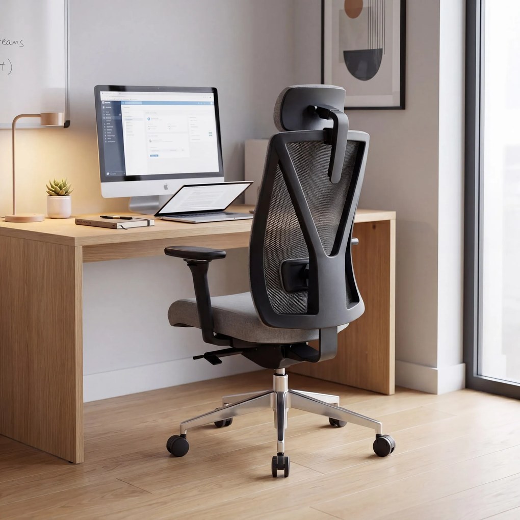 Ergonomická otočná kancelárska stolička so sieťovaným operadlom, sivá: VECTOR