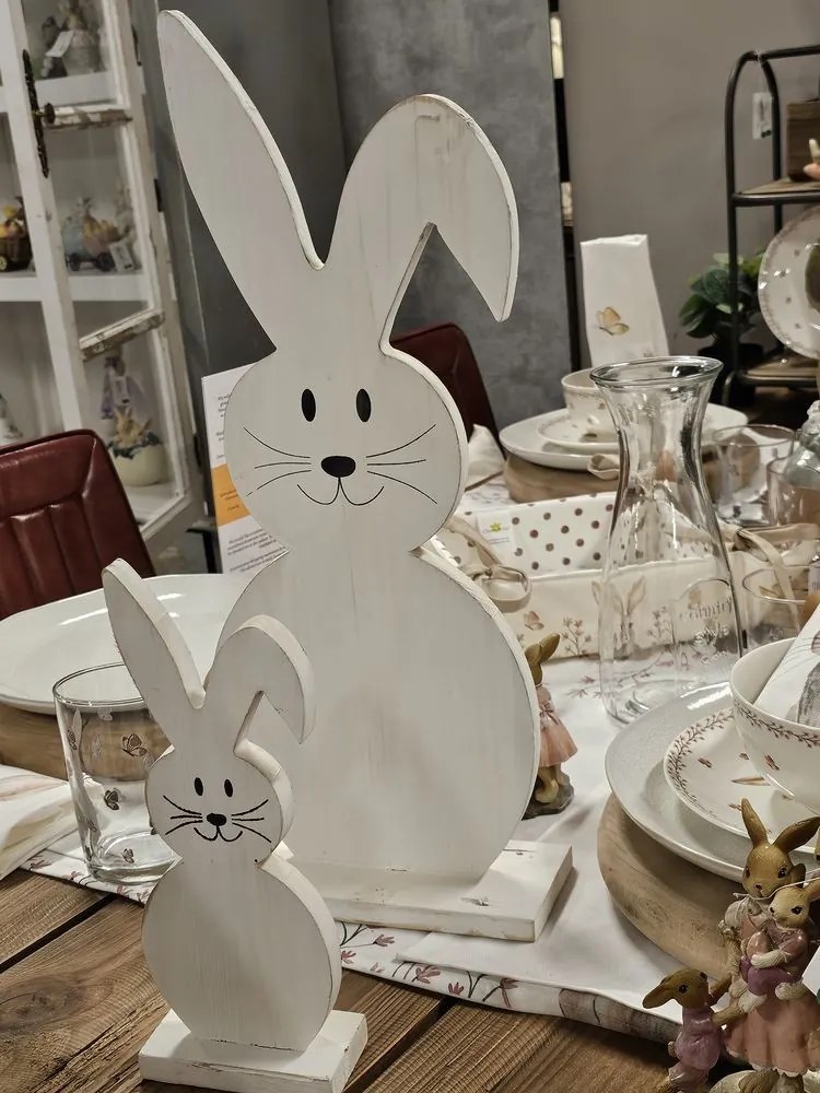 Biela antik dekoratívna drevená figúrka králik - 10*5*26 cm
