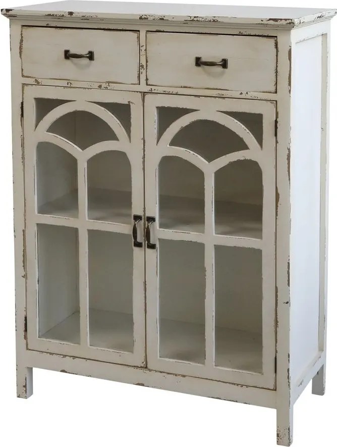 Krémová drevená komoda s presklenými dvierkami Old Satin- 70*32*92cm