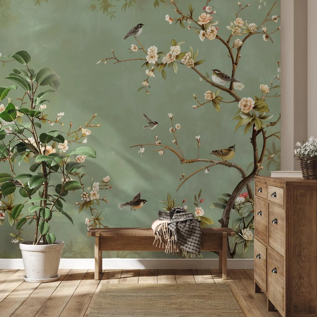 Fototapeta - Vtáčiky a kvety (147x102 cm)