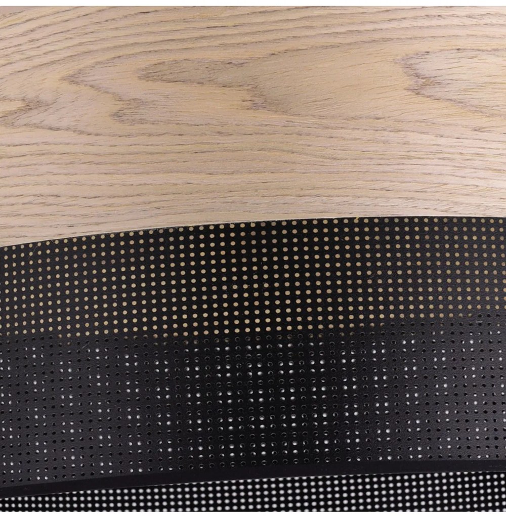 Závesné svietidlo Wood, 1x béžová dubová dýha/čierne PVC tienidlo, (fi 20cm)