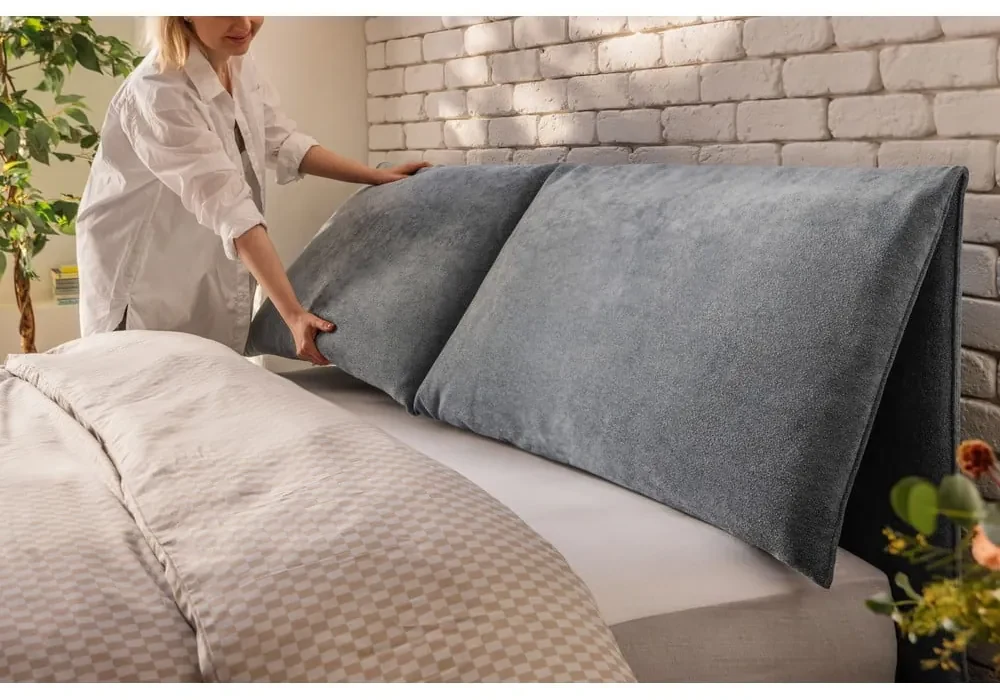 Modrá čalúnená dvojlôžková posteľ s úložným priestorom s roštom 160x200 cm Myra Pillow – Bonami Selection