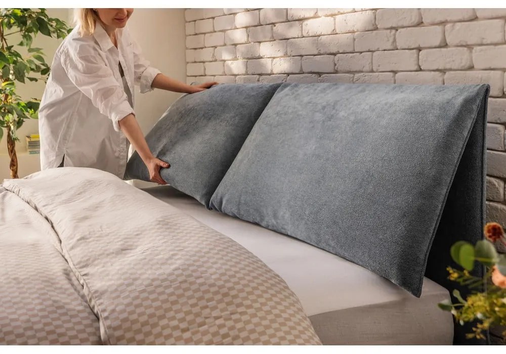 Modrá čalúnená dvojlôžková posteľ s úložným priestorom s roštom 180x200 cm Thessa Pillow – Bonami Selection