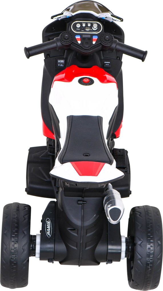 Ramiz BMW HP4 Detský motocykel na batérie Červená + 3 kolieska + LED + MP3 USB + Eco koža
