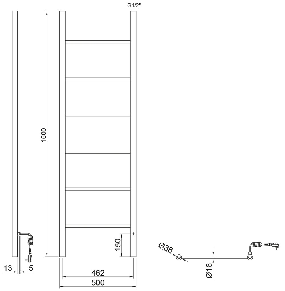 Sapho Sapho, KARBO Elektrický sušiak uterákov, okrúhly, 500x1600mm, 120 W, čierna, KB905