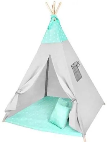 ISO 8704 Detský stan Teepee zelené hviezdičky