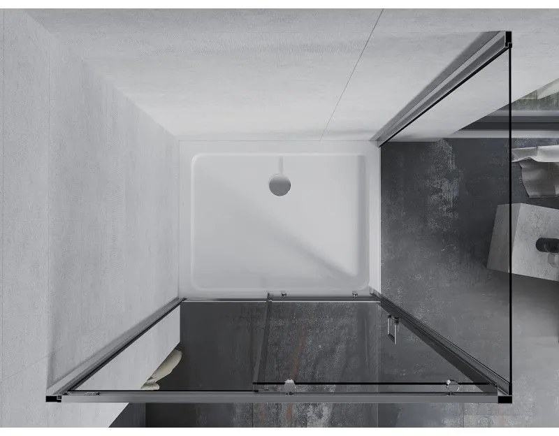 Mexen Apia, sprchový kút s posuvnými dverami 140 (dvere) x 100 (stena) cm, 6mm číre sklo, chrómový profil + slim sprchová vanička 5cm, 840-140-100-01-00-4010