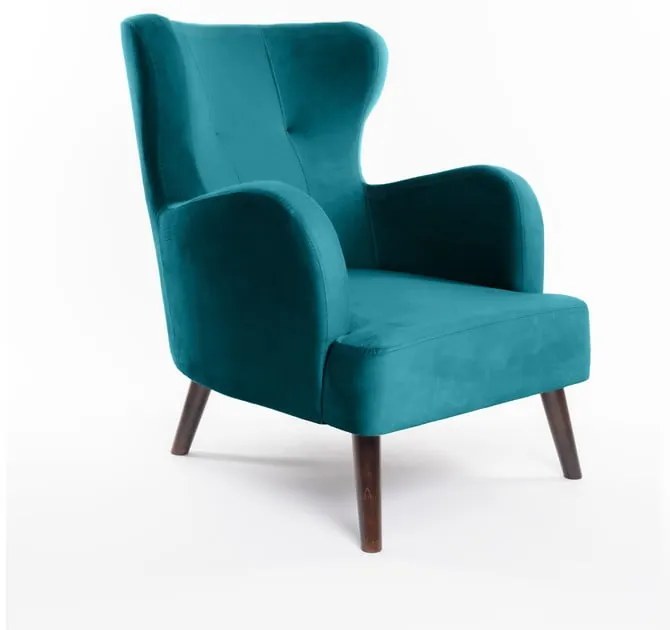 Tyrkysové zamatové kreslo ušiak Noemye – Bonami Selection