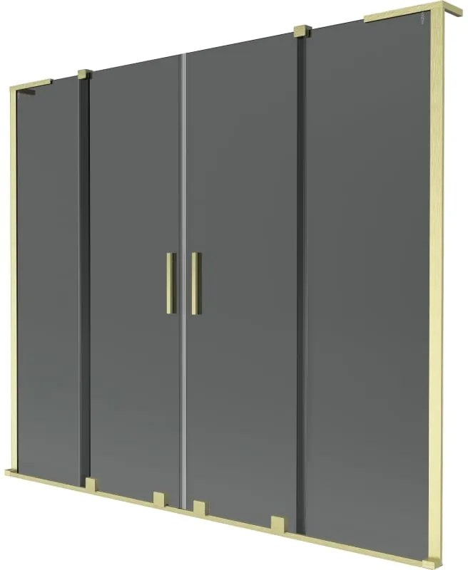 Mexen Velar L Duo, 2-krídlová posuvná vaňová zástena 200 x 150 cm, 8mm šedé sklo, zlatá matná, 896-200-003-42-55