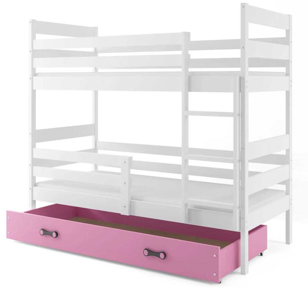 Poschodová posteľ 90 x 200 cm Eril B (biela + ružová) (s roštami, matracmi a úl. priestorom). Vlastná spoľahlivá doprava až k Vám domov. 1056573