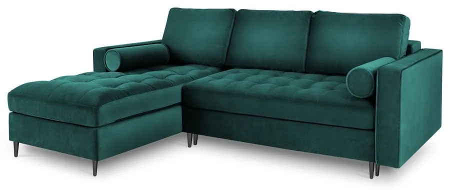 Petrolejovozelená zamatová rozkladacia rohová pohovka Milo Casa Santo, ľavý roh