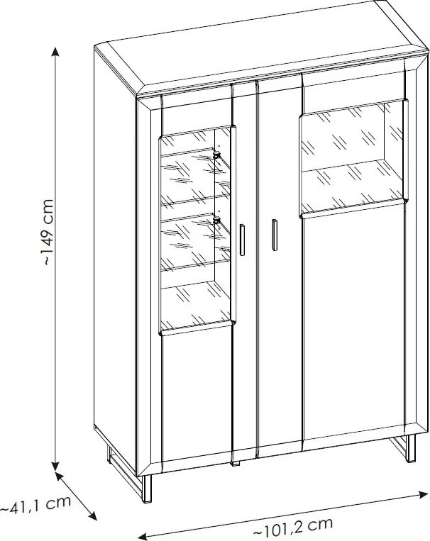 Skrinka s presklením Romy, šedá/dub